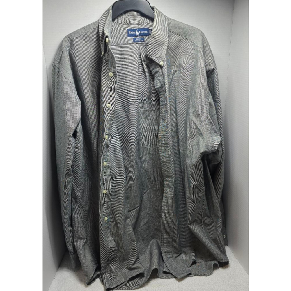 Men's Ralph Lauren Gray White Striped Casual Button Down Shirt XL